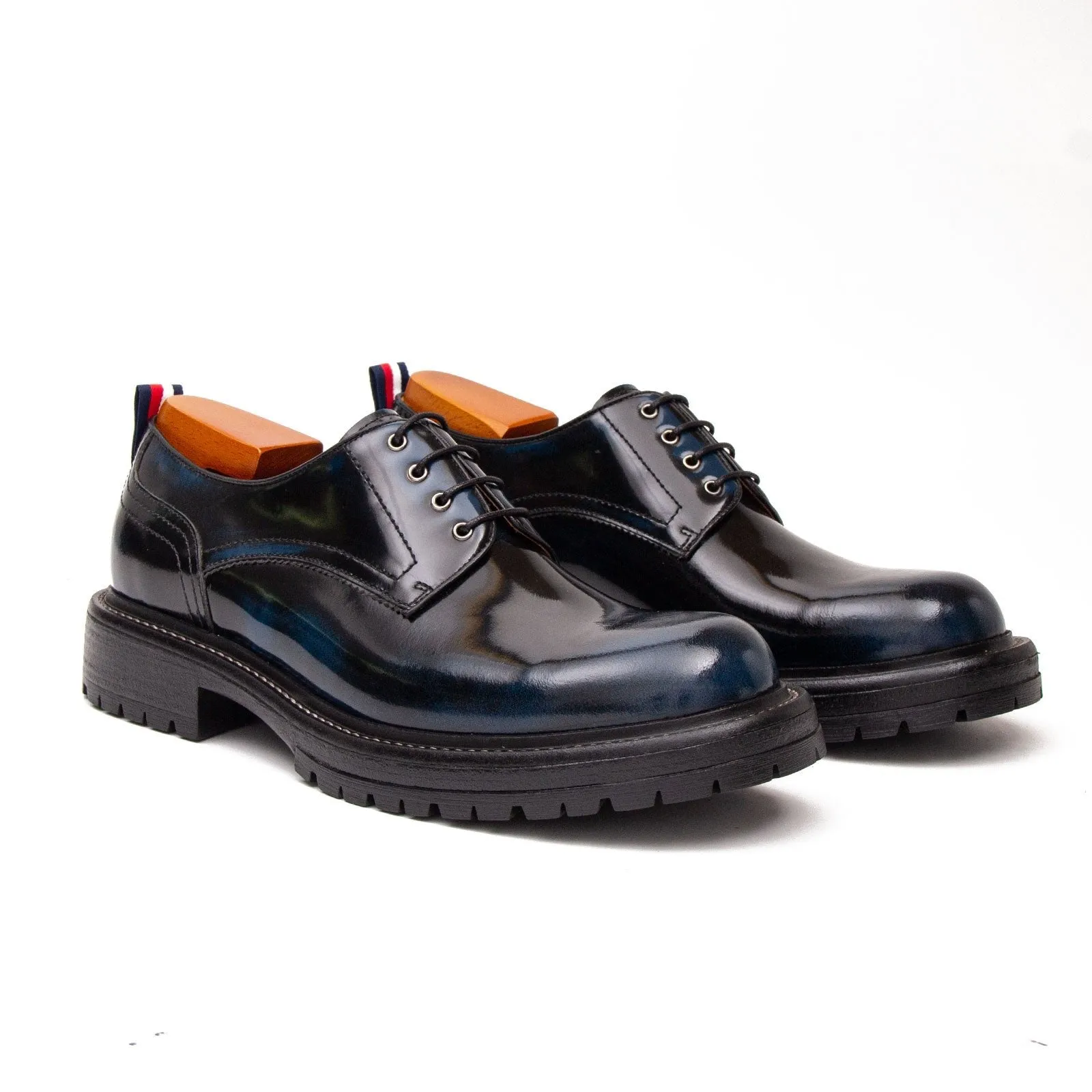 Handcrafted Big Toe Derby Shoes with Thick Sole  Blue