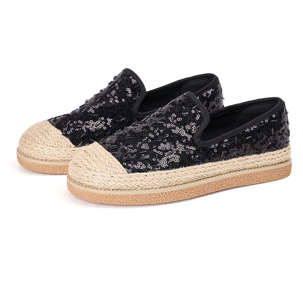 Handmade Women’s Slip-On Espadrille Sequins Mesh Loafers-69280W