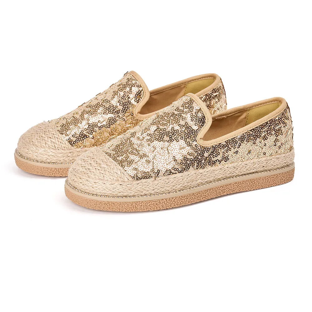 Handmade Women’s Slip-On Espadrille Sequins Mesh Loafers-69280W