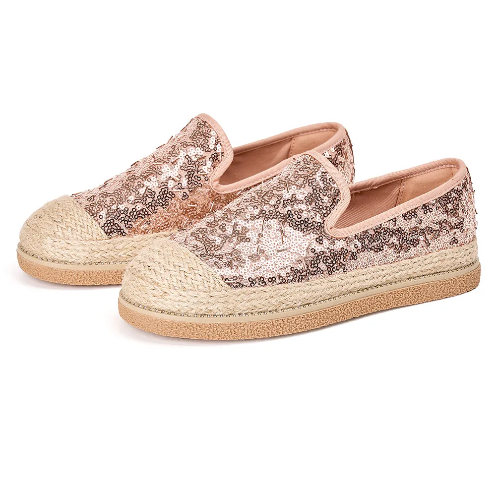 Handmade Women’s Slip-On Espadrille Sequins Mesh Loafers-69280W