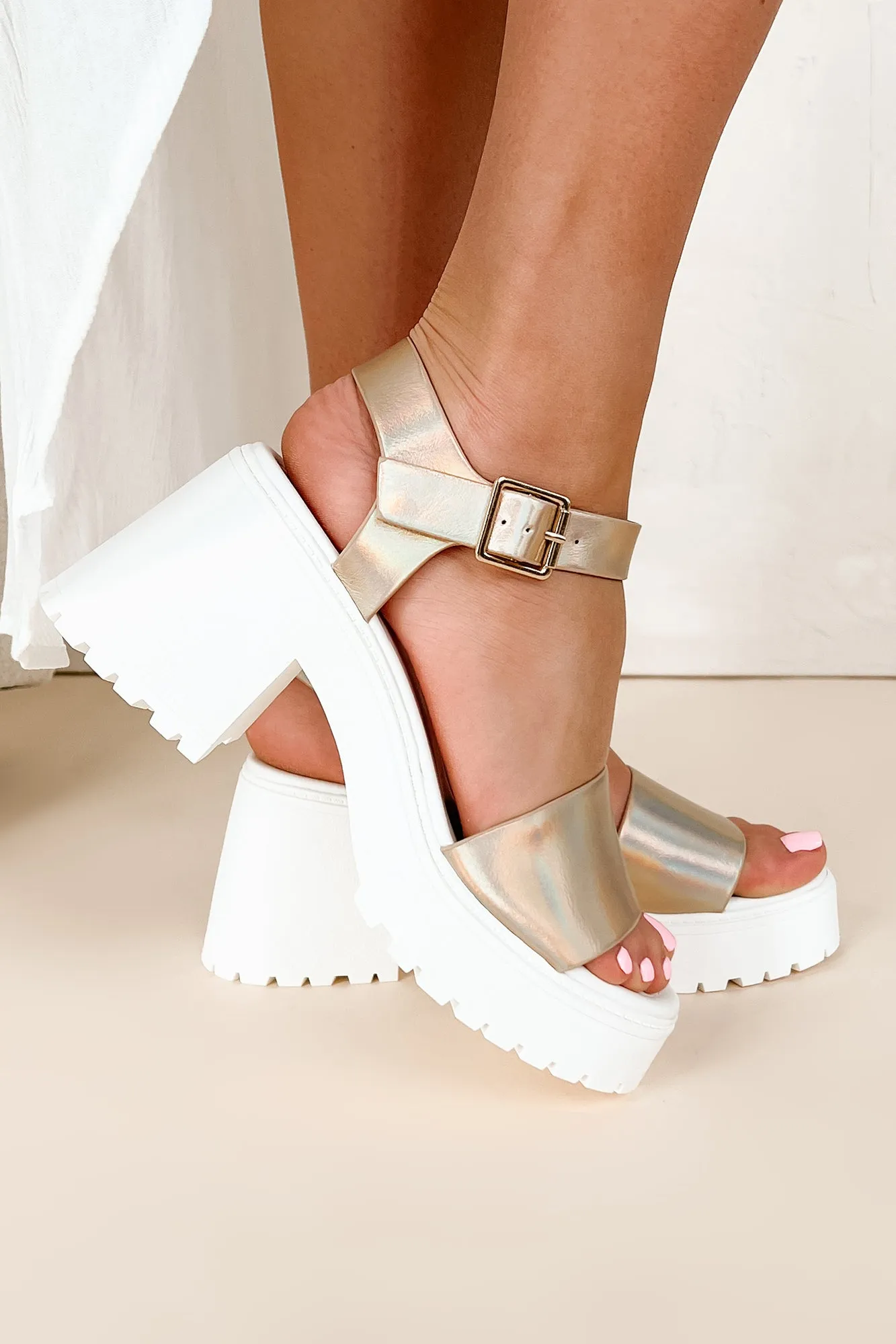 Interesting Take Chunky Platform Sandals (Iridescent Metallic)