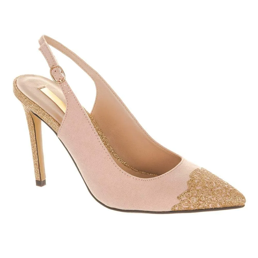 Karlie Diamante Trim High Stiletto Heel Sling Back Shoe