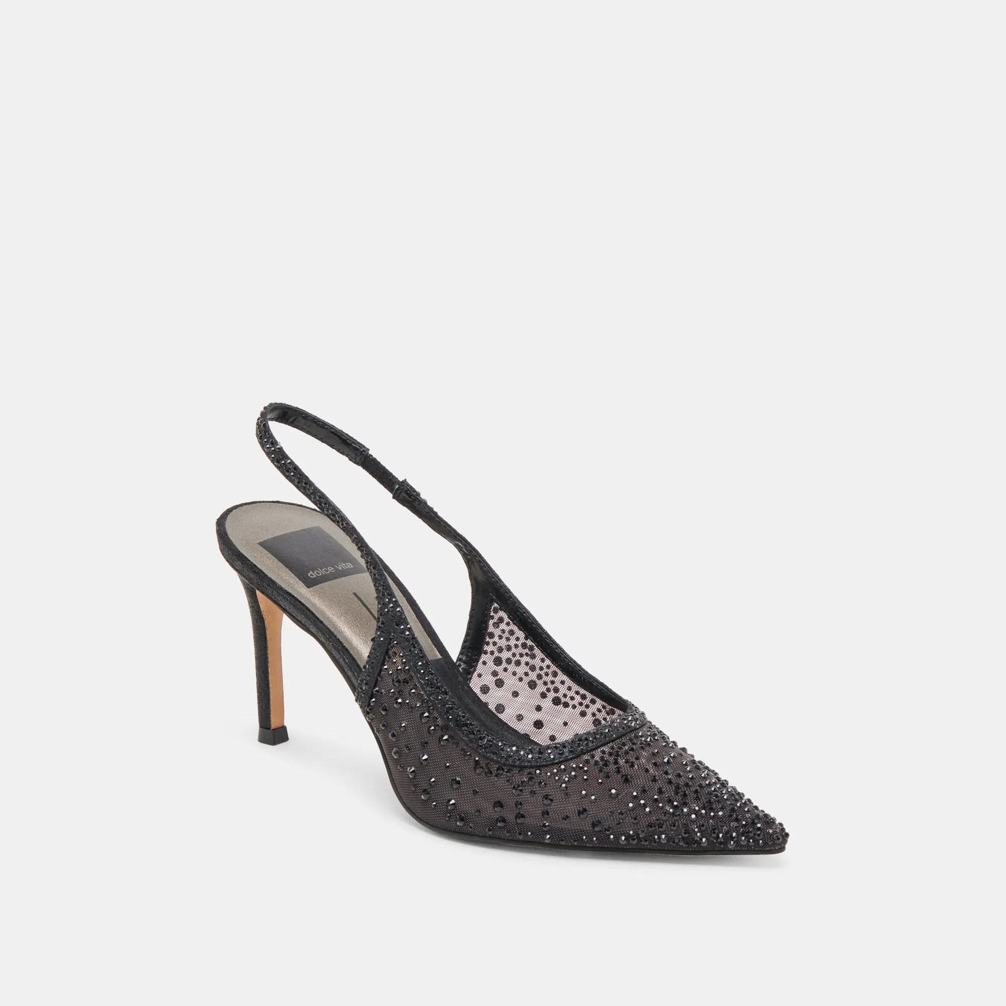 KAYE CRYSTAL HEELS BLACK MESH