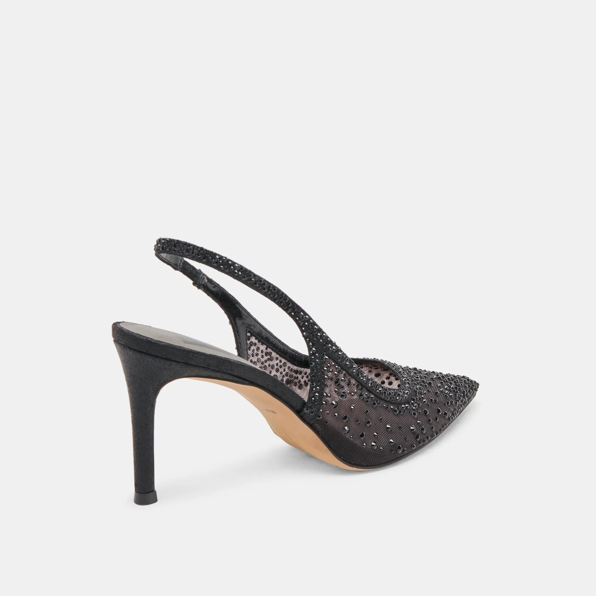 KAYE CRYSTAL HEELS BLACK MESH