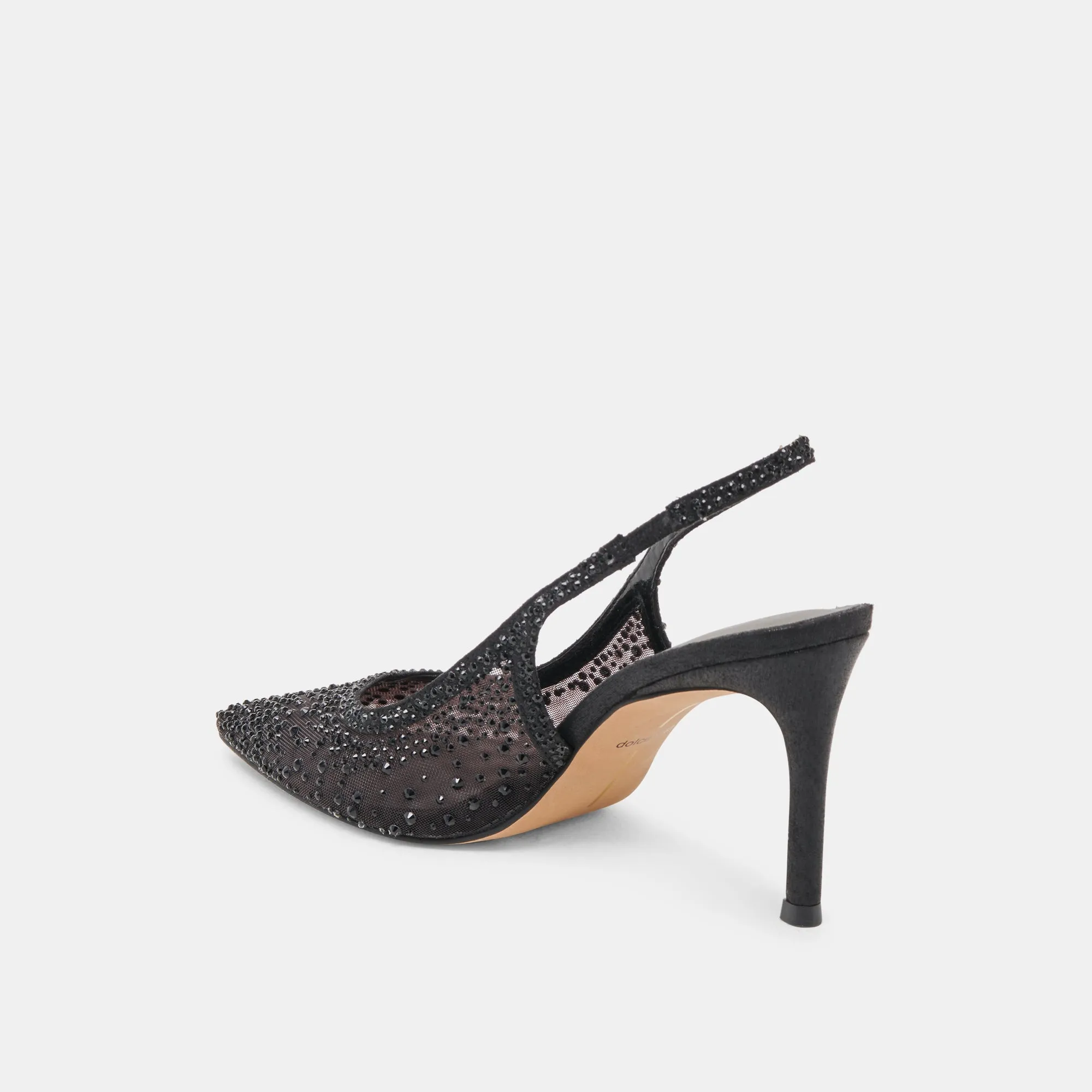 KAYE CRYSTAL HEELS BLACK MESH