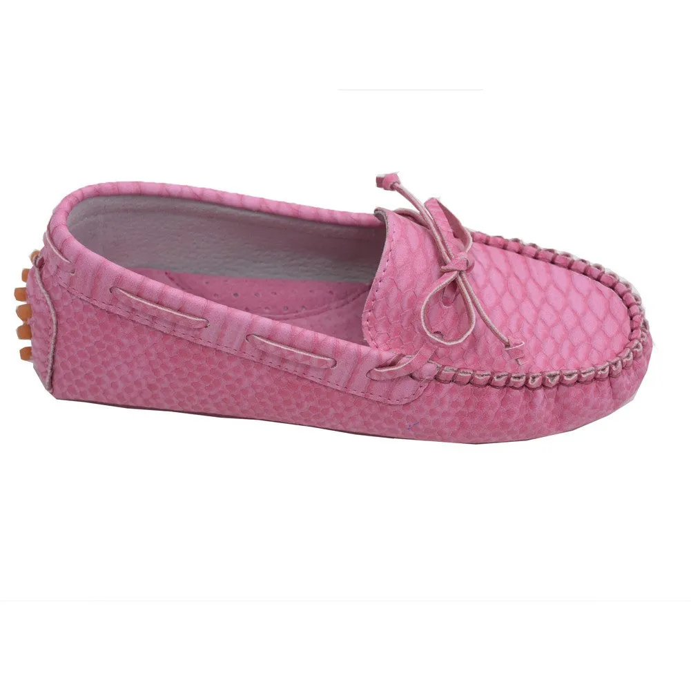 Little Big Kids Girls Fuchsia Bow Leather Moccasin 11-4 Kids