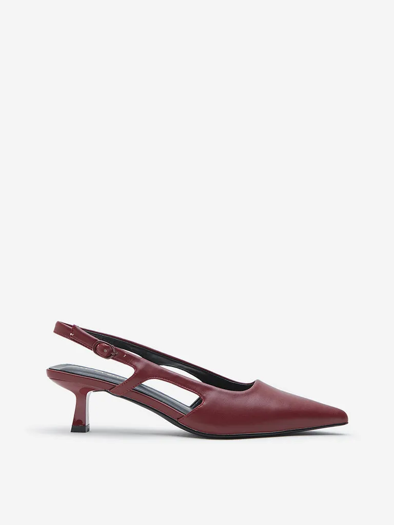 LUNA BLU Burgundy Cut-Out Detailed Slingback Shoes