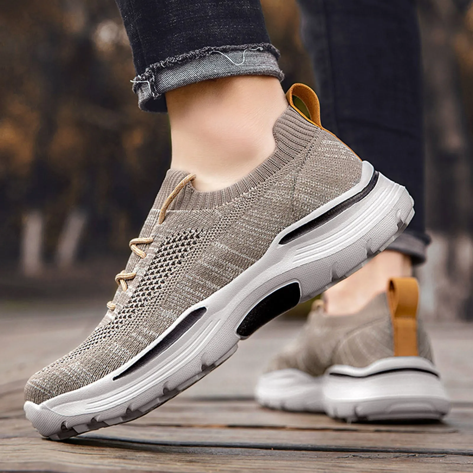 Mens Lace-up Knitted Thick Sole Heightened Casual Shoes Outdoor Walking Comfortable Lightweight Breathable Sneakers