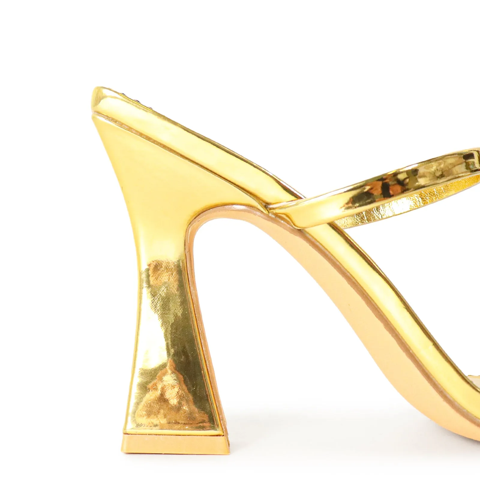 MICHAELA-1 SQUARED STRAPPY TRAPEZOID HIGH HEELS - GOLD