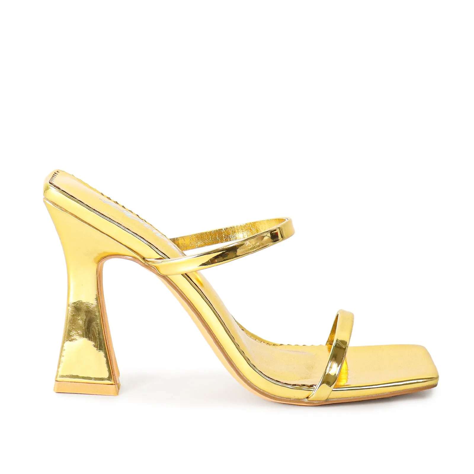 MICHAELA-1 SQUARED STRAPPY TRAPEZOID HIGH HEELS - GOLD