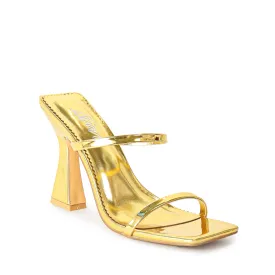 MICHAELA-1 SQUARED STRAPPY TRAPEZOID HIGH HEELS - GOLD