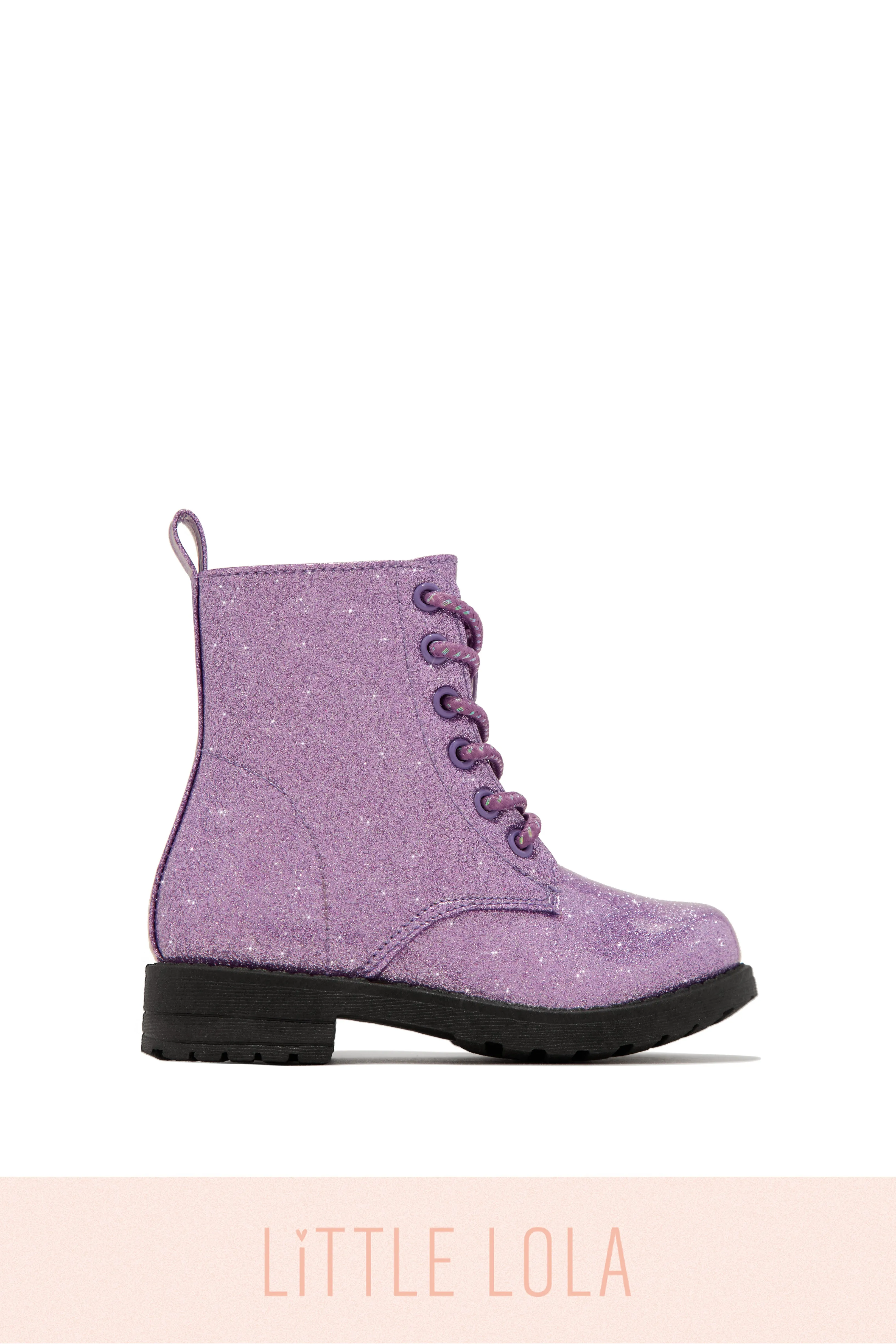 Mini Attitude Kids Glitter Lace Up Combat Boots - Pink