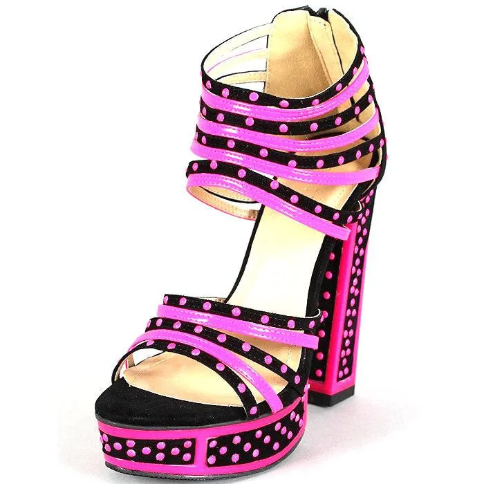 Pink-black heels sandals