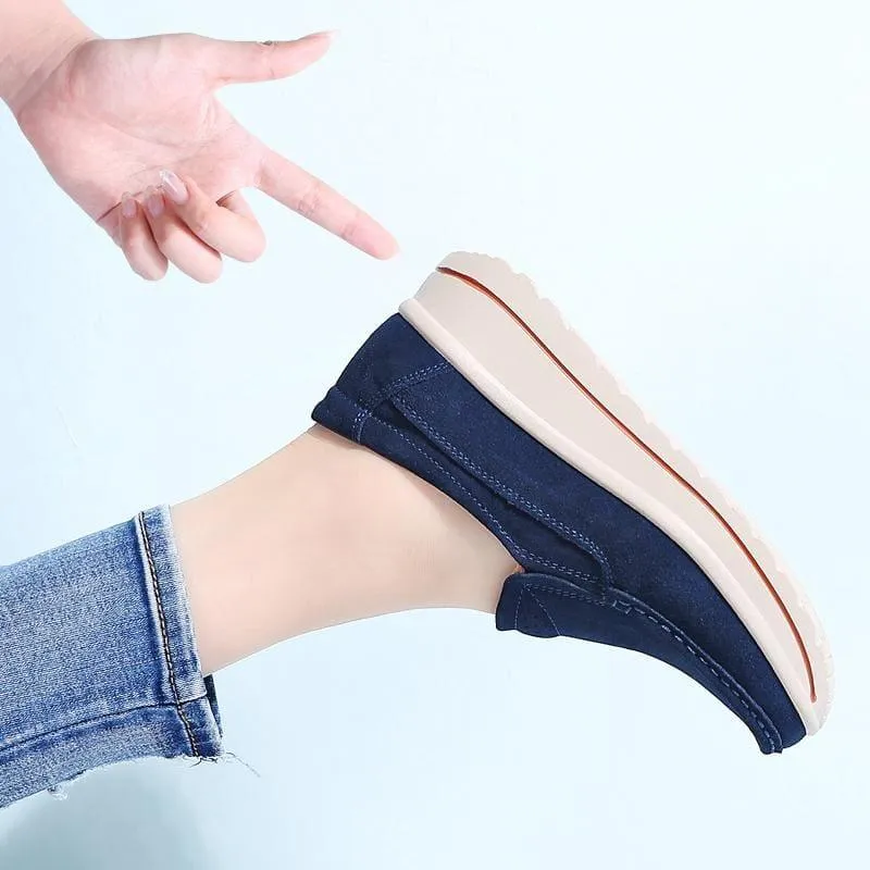 Platform Sneakers Leather Suede Slip on Flats