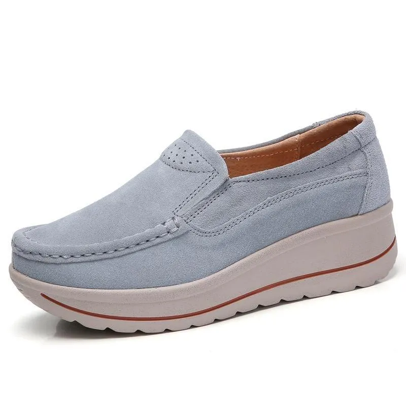 Platform Sneakers Leather Suede Slip on Flats