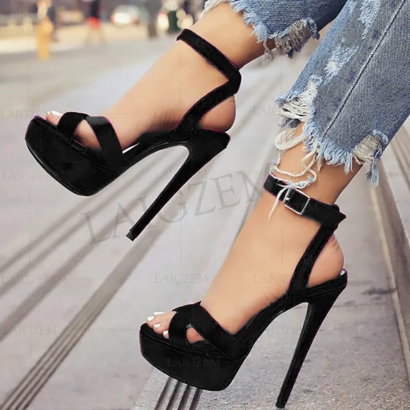 Platform Velvet Heels Sandals