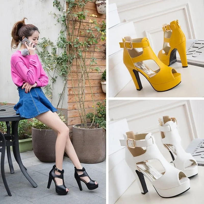 Pleasures and Sins Plus Size Peep Toe Strappy Platform Heel Sandals