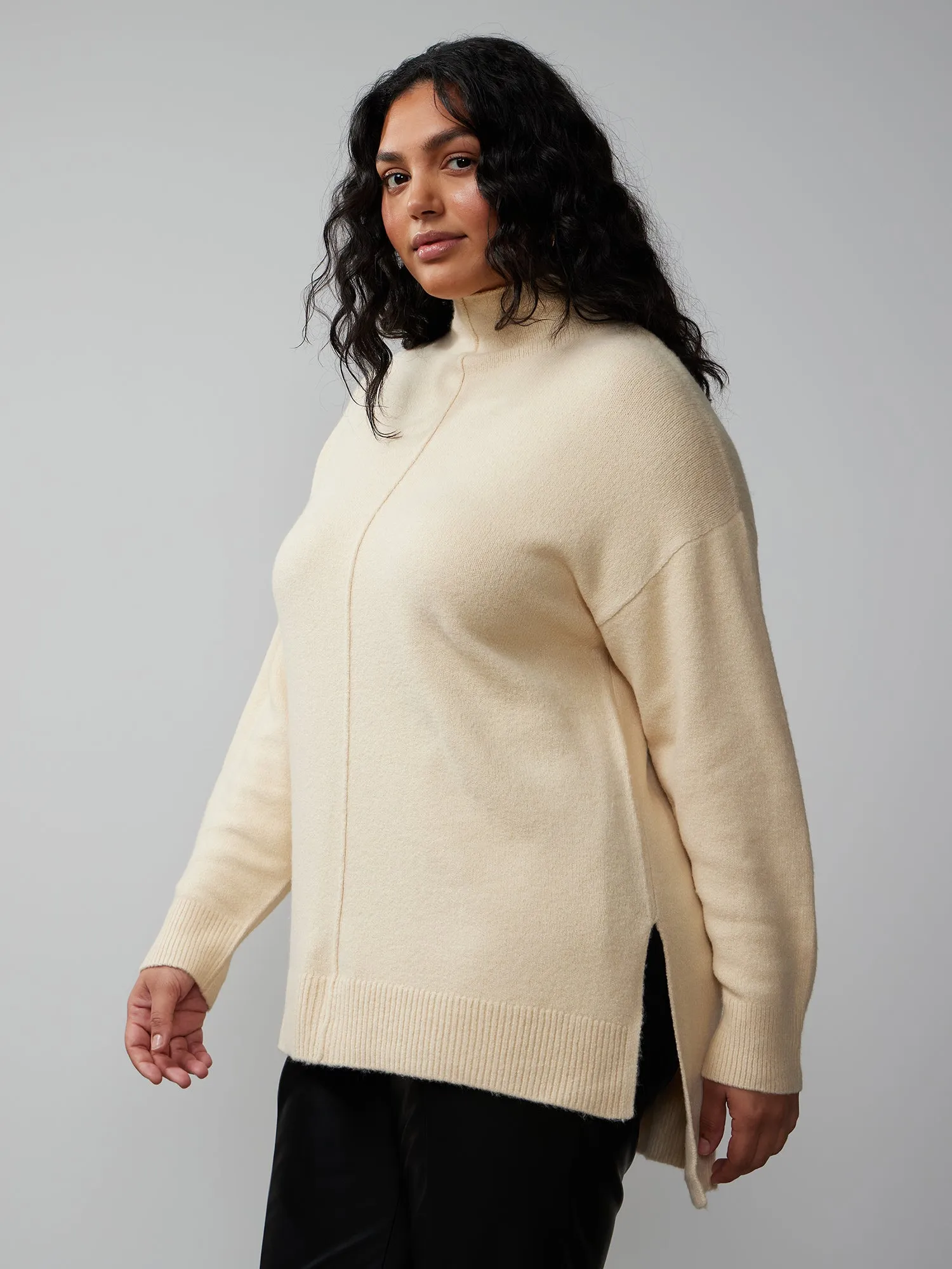 Plus Asymmetrical Hem Mock Neck Sweater