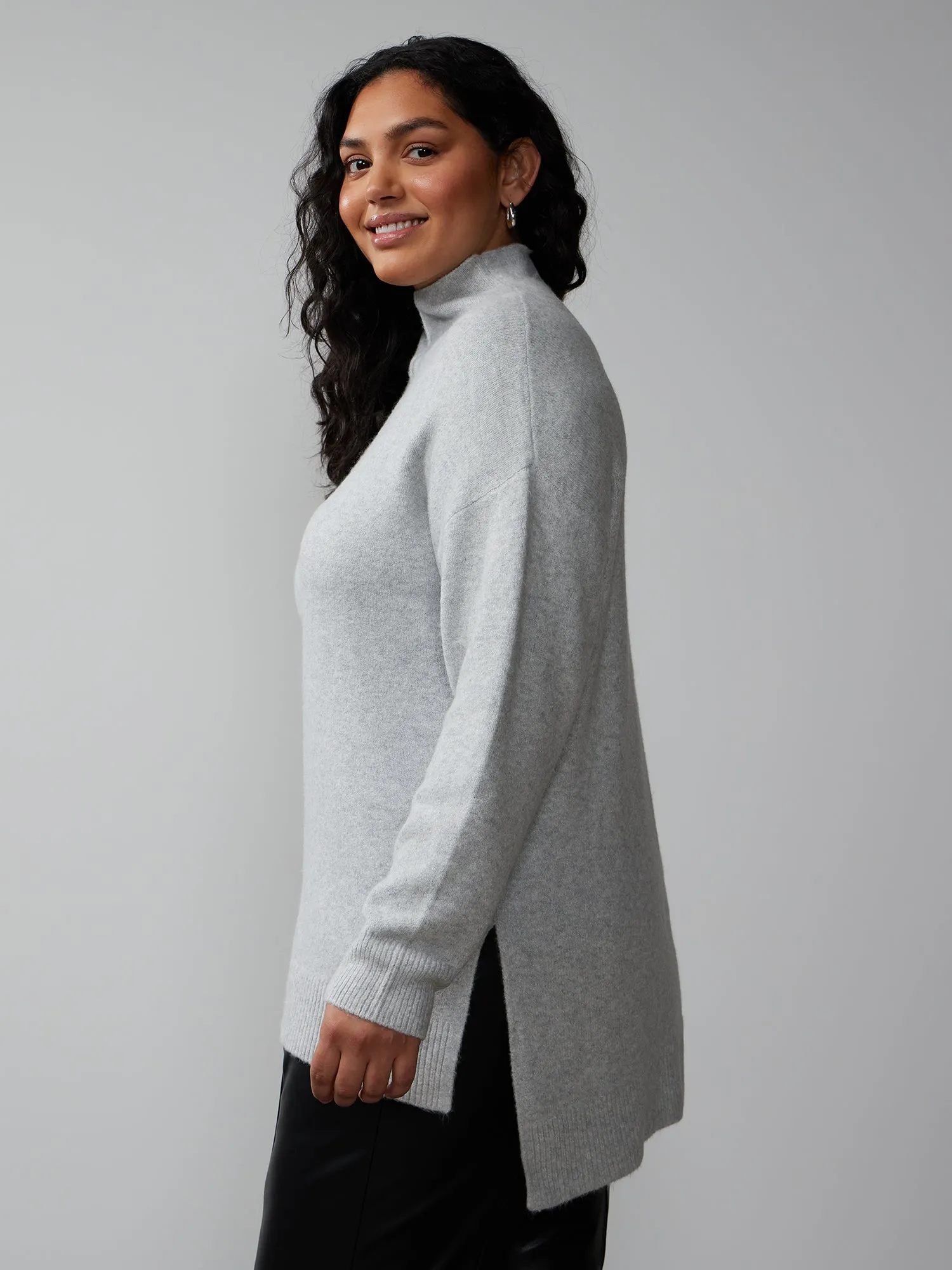 Plus Asymmetrical Hem Mock Neck Sweater