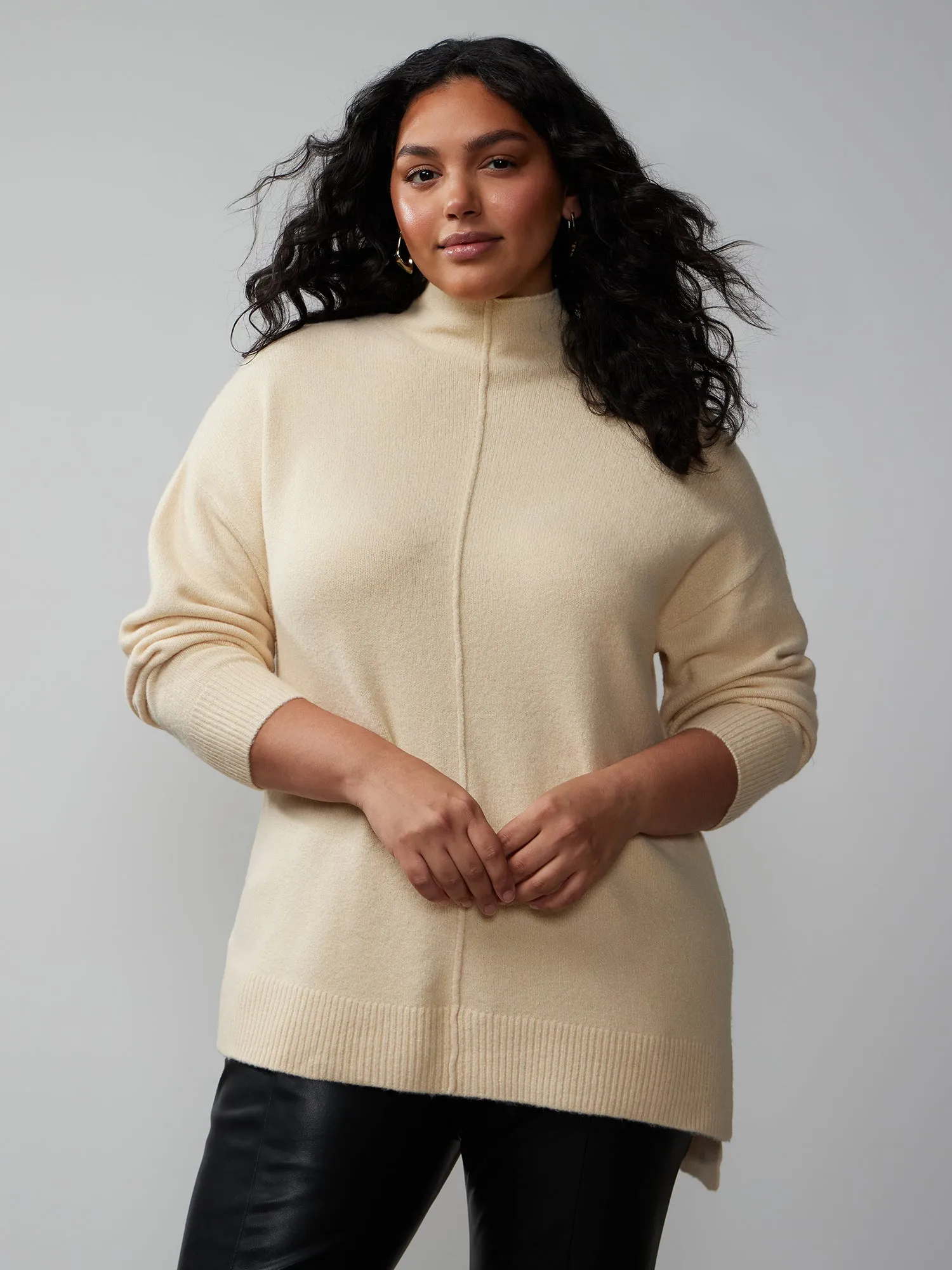 Plus Asymmetrical Hem Mock Neck Sweater