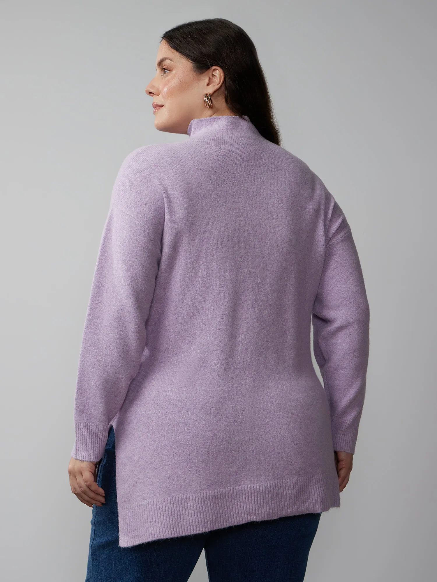 Plus Asymmetrical Hem Mock Neck Sweater