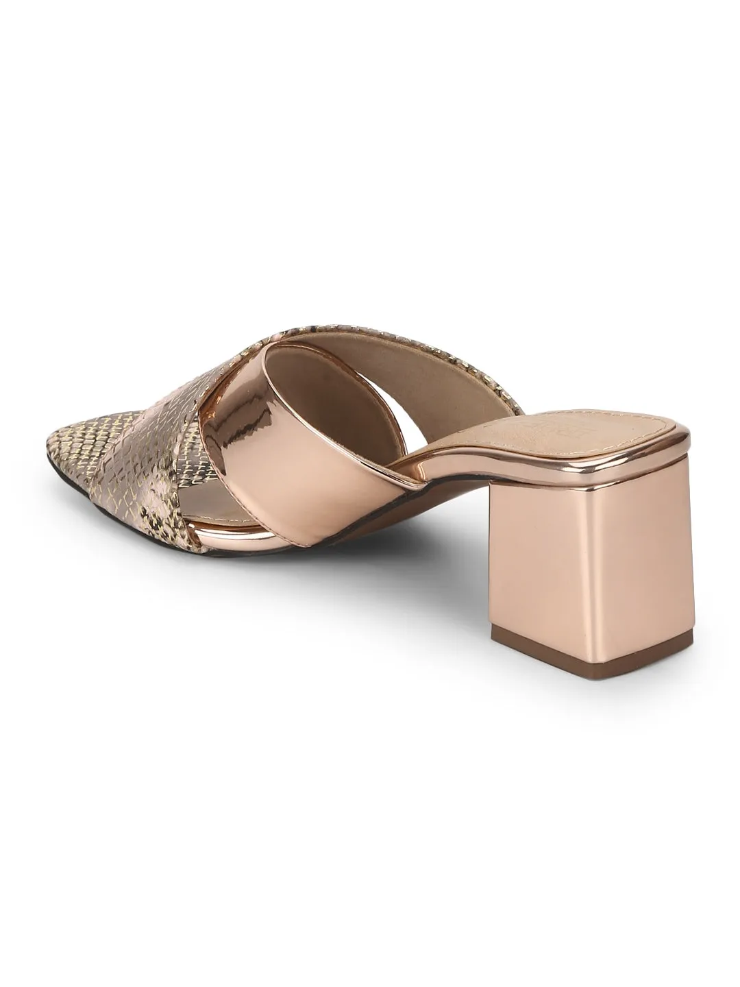 Rose Gold PU Snake Pattern Crossover Mules