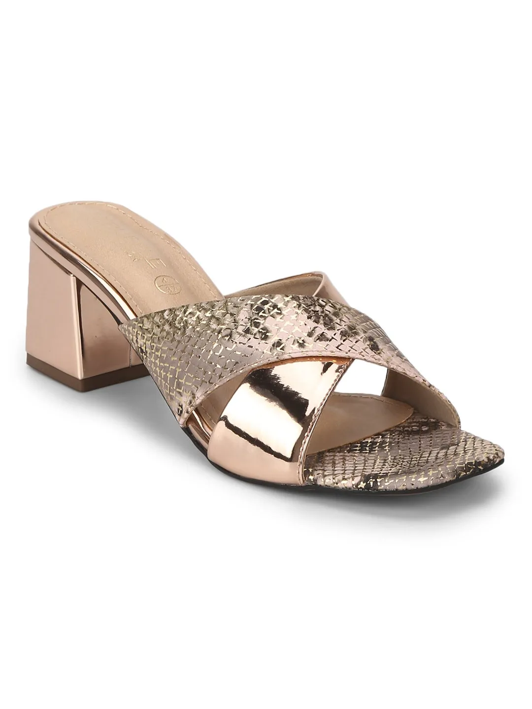 Rose Gold PU Snake Pattern Crossover Mules