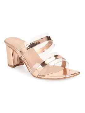 Rosegold Patent Perspex Clear Block Heel Mules