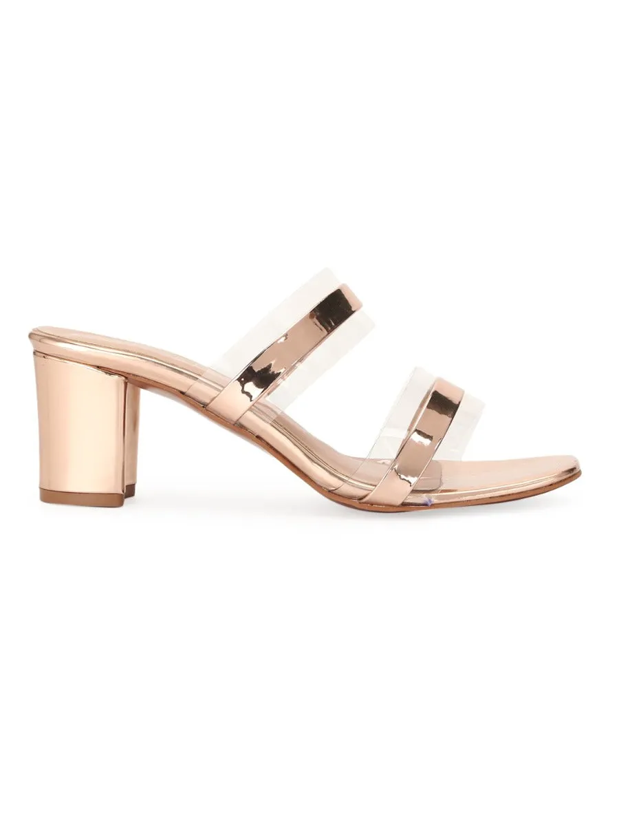 Rosegold Patent Perspex Clear Block Heel Mules