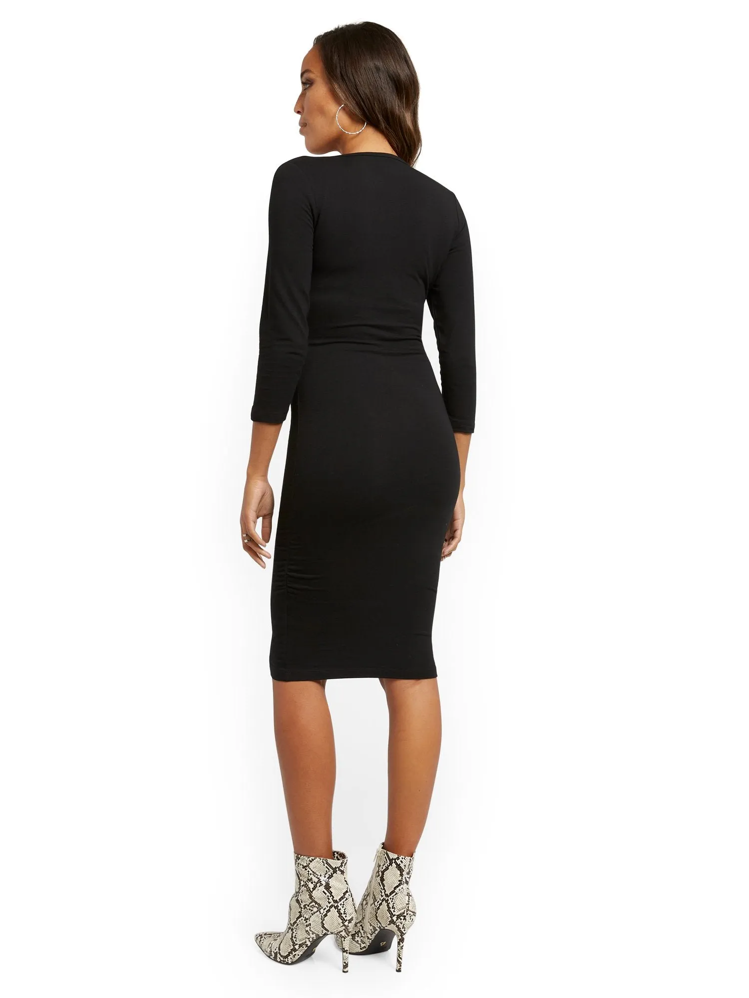 Rouched V-Neck Midi Dress - Everyday Collection