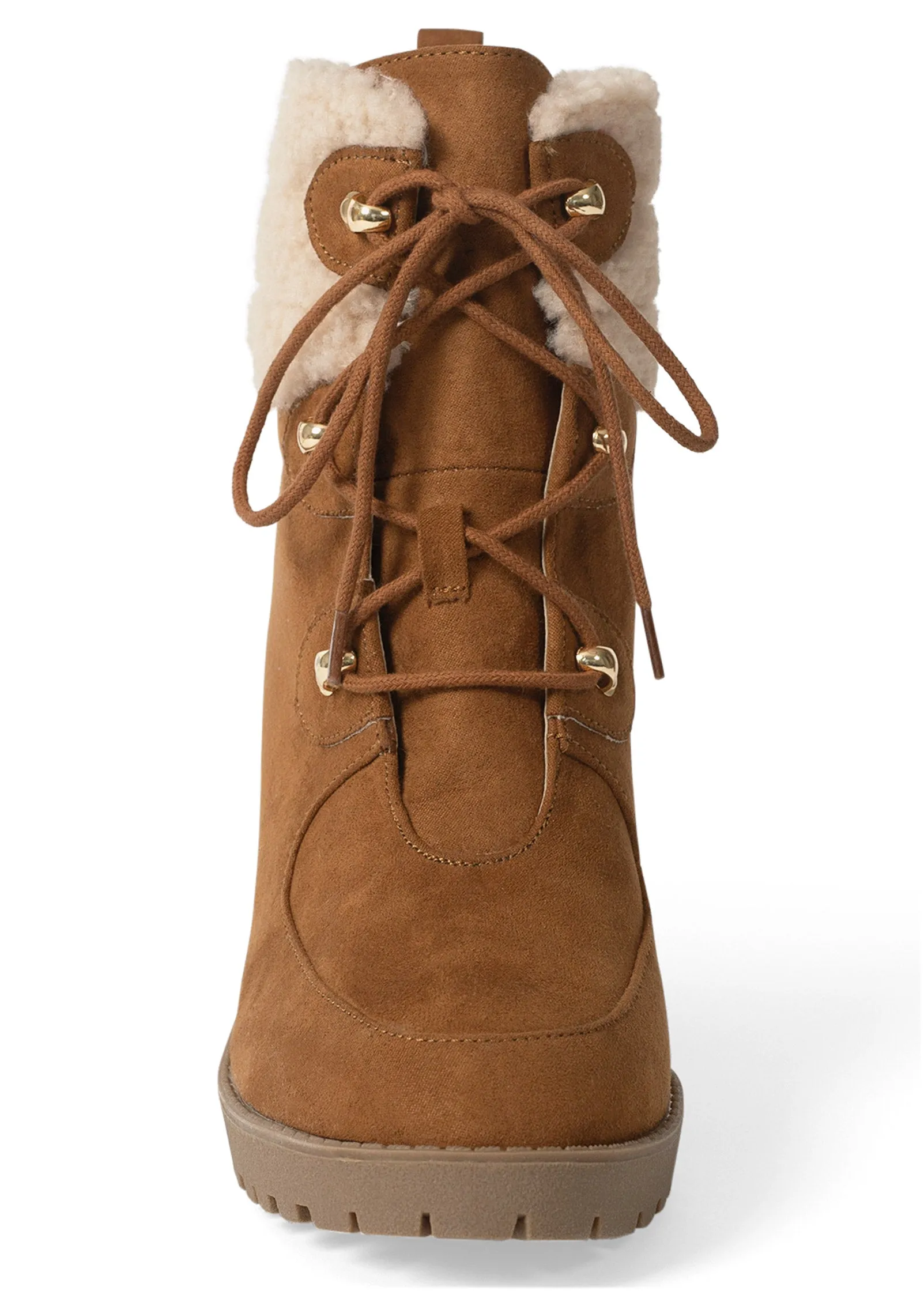 Sherpa Lace-Up Booties - Tan