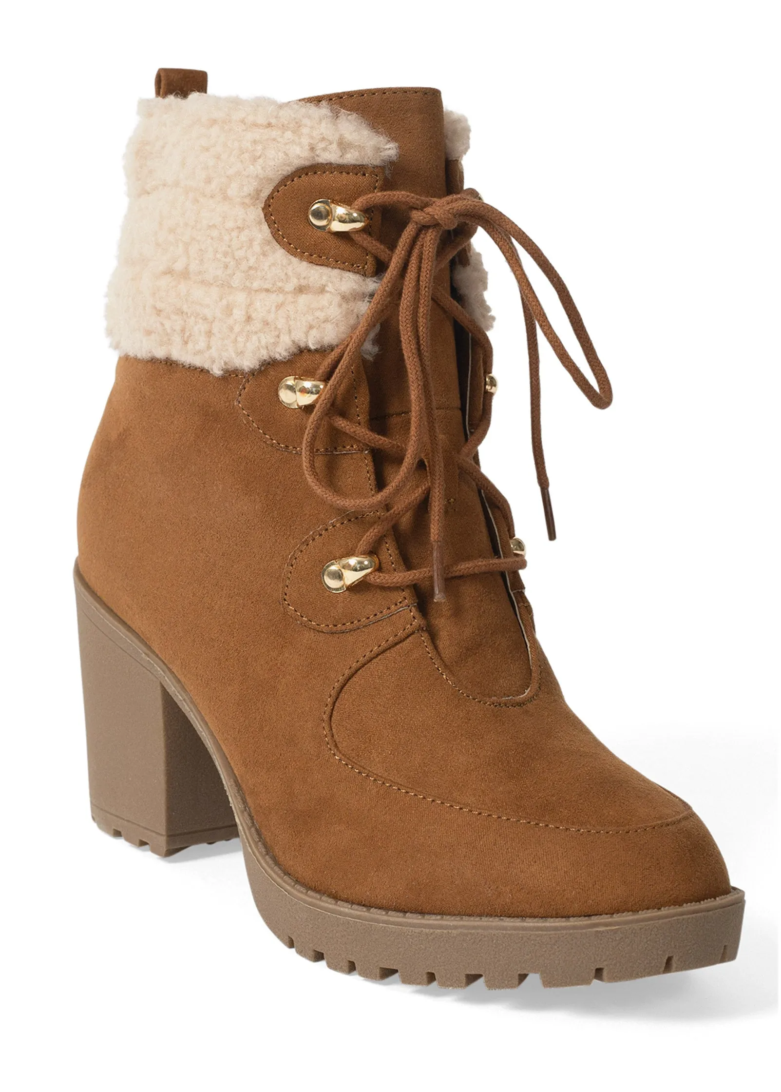 Sherpa Lace-Up Booties - Tan