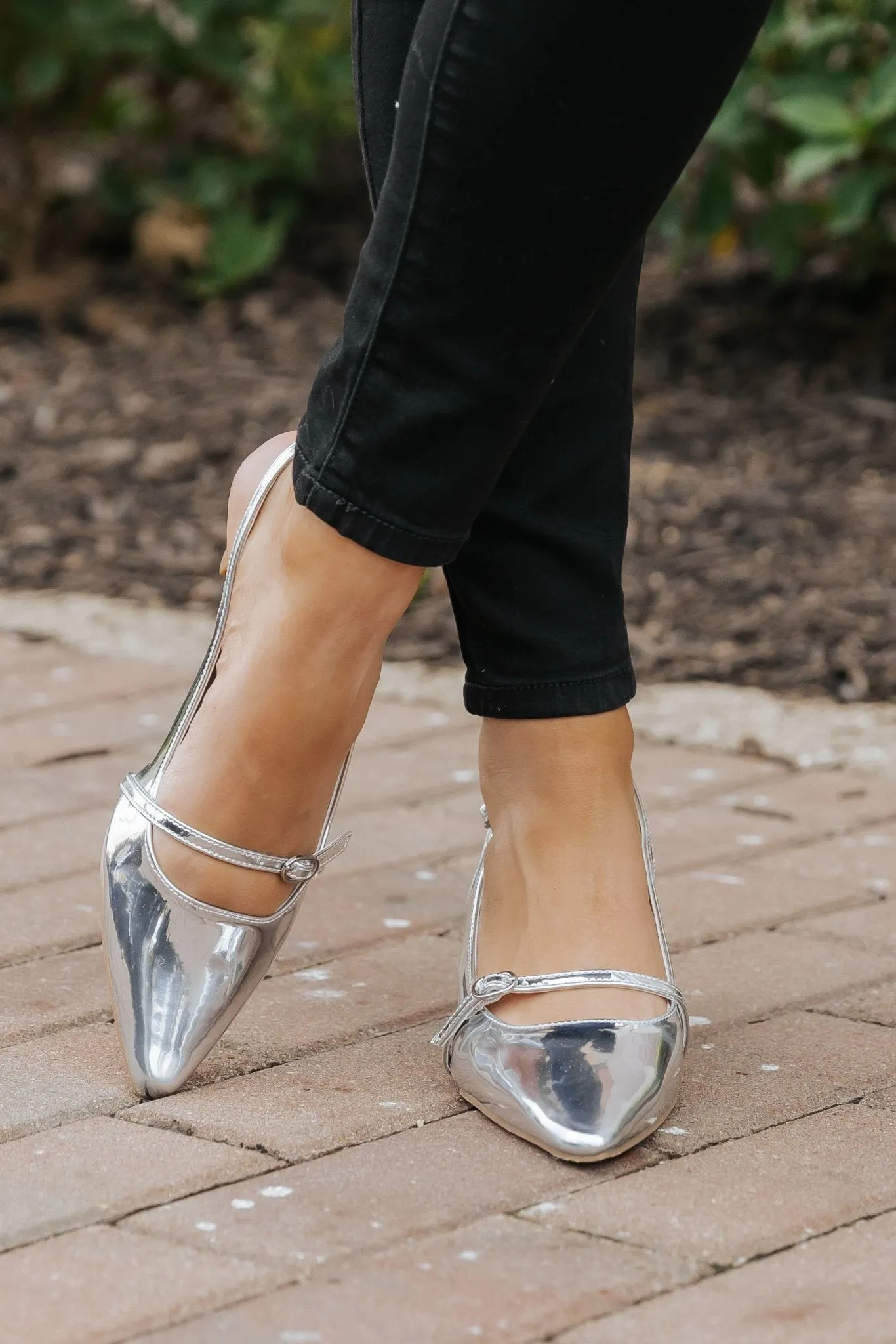 Sleek Silver Buckle Detail Slingback Heels