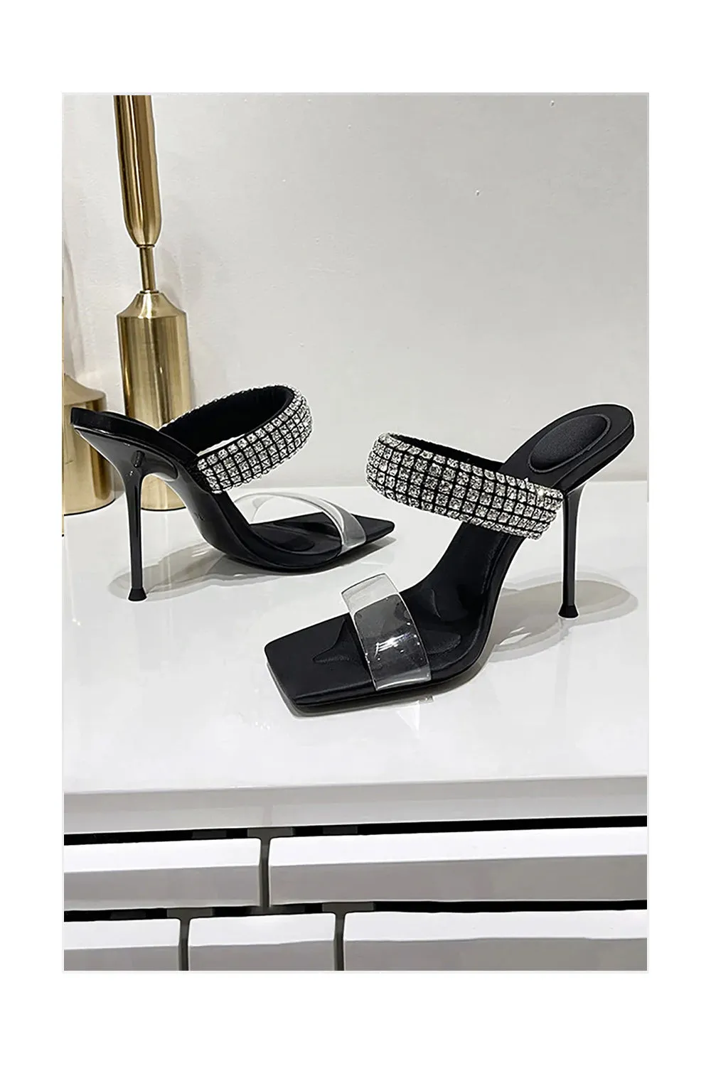 Square Toe Stiletto High Heels with Beading