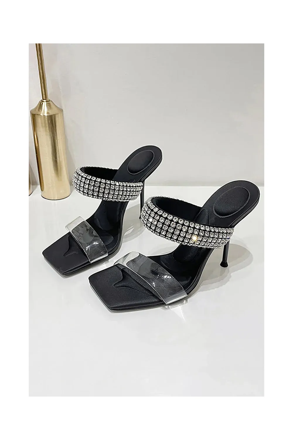 Square Toe Stiletto High Heels with Beading