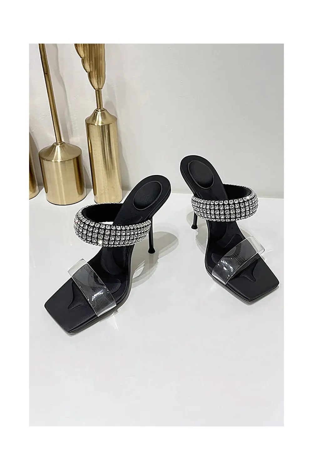 Square Toe Stiletto High Heels with Beading