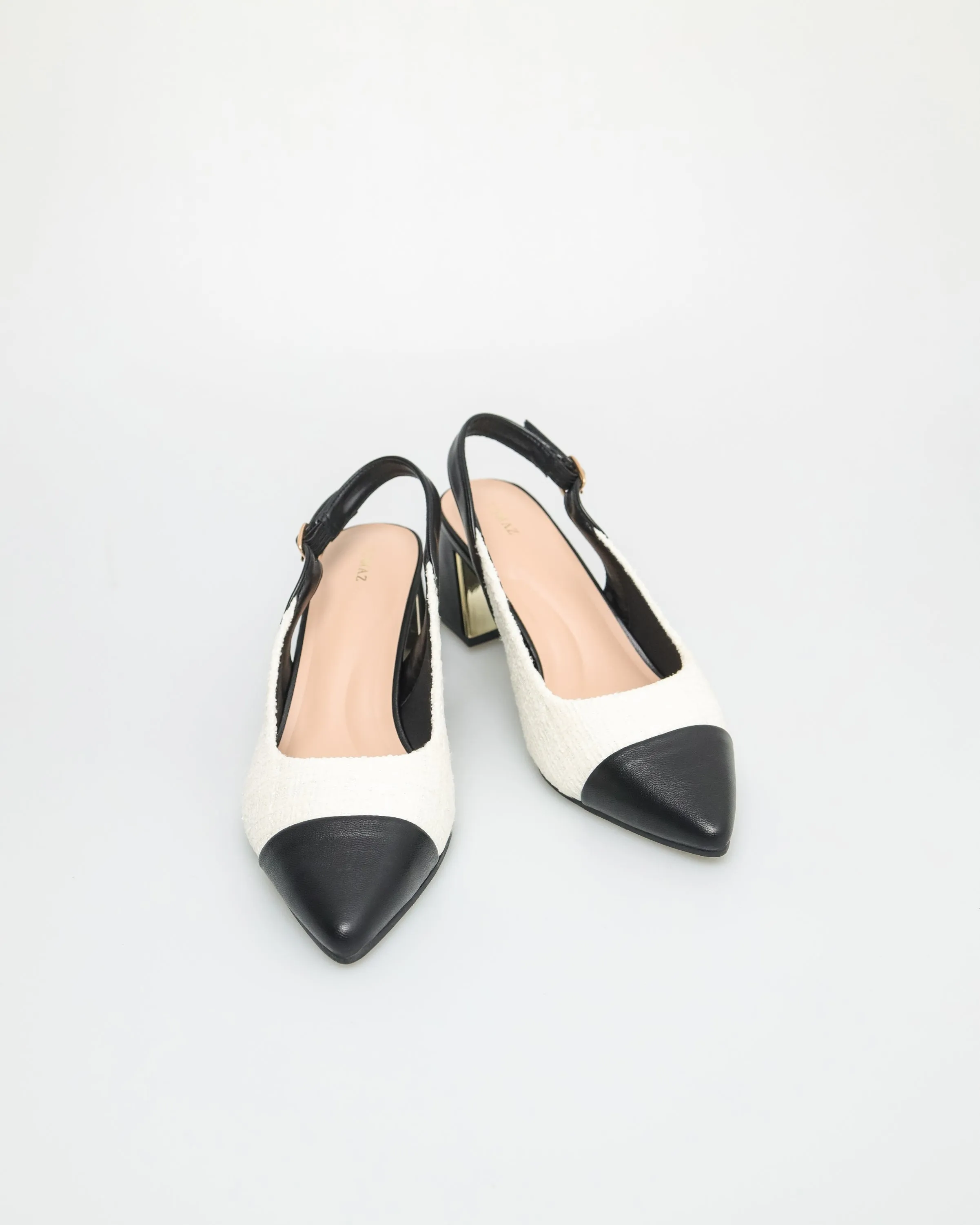 Tomaz NN300 Ladies Pointy Slingbacks Heels (Black/White)