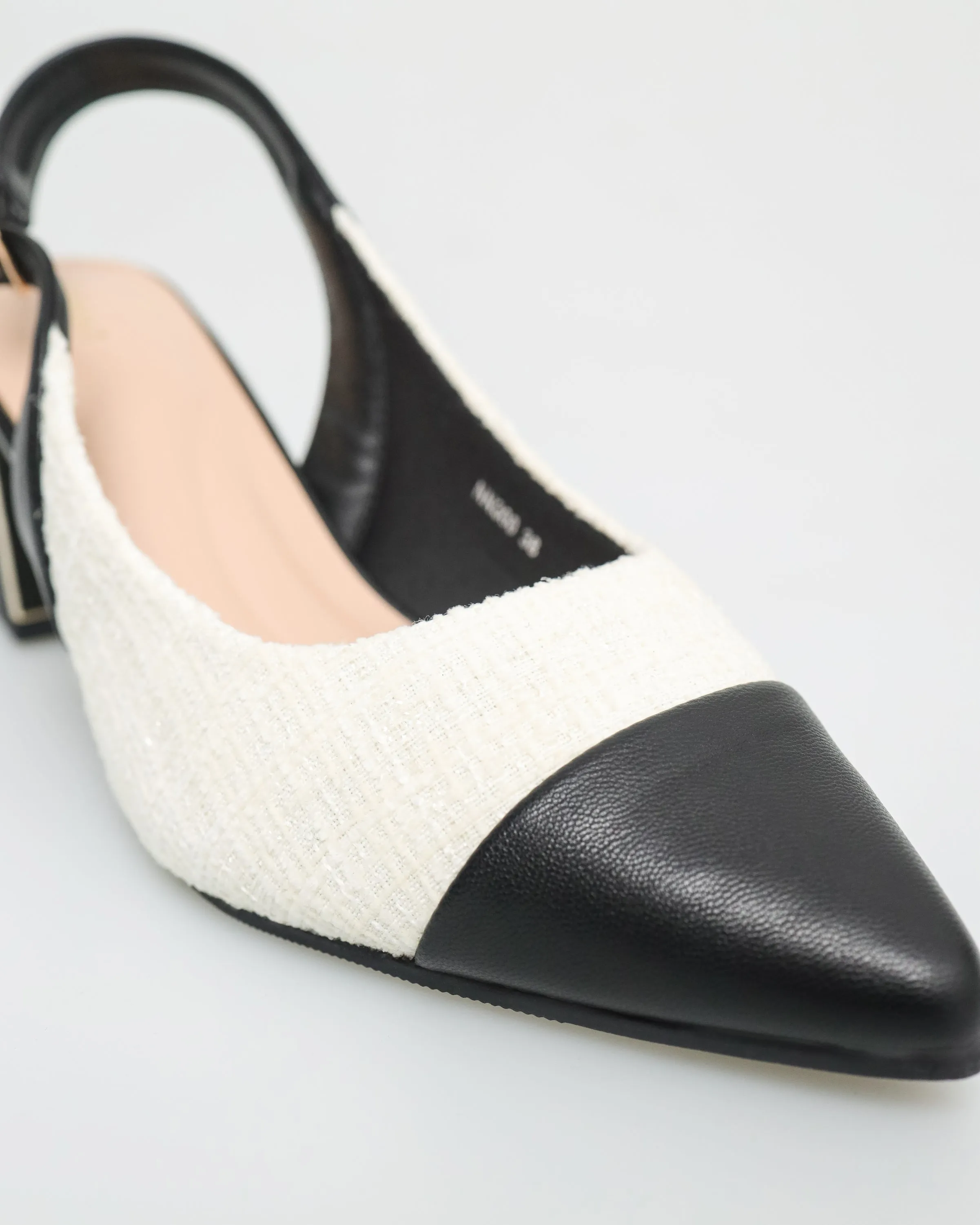 Tomaz NN300 Ladies Pointy Slingbacks Heels (Black/White)