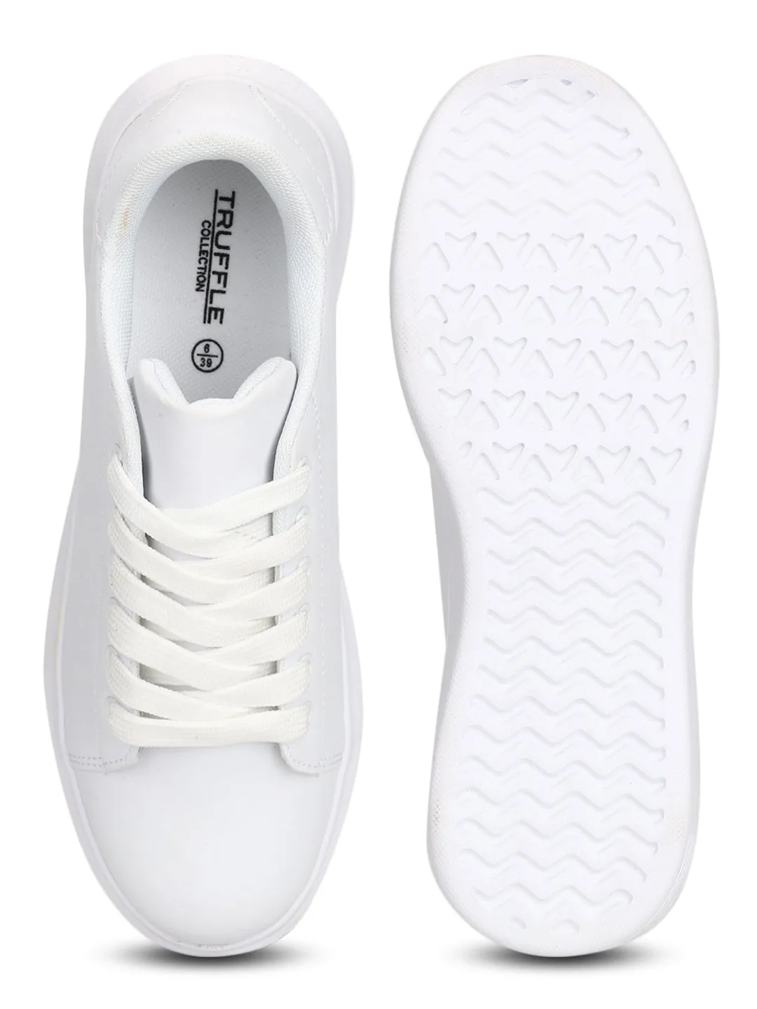 Total White PU Lace-up Platform Sneakers