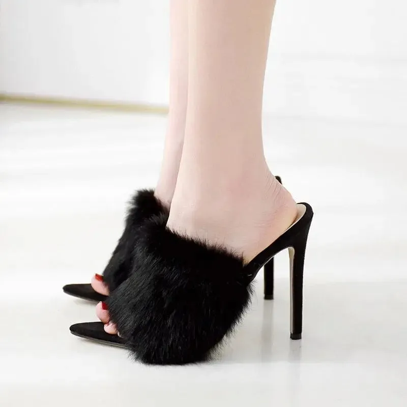 Vibrant Faux Fur Stiletto Mules