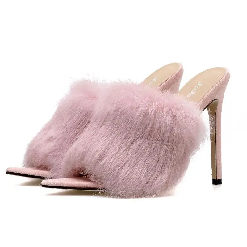 Vibrant Faux Fur Stiletto Mules