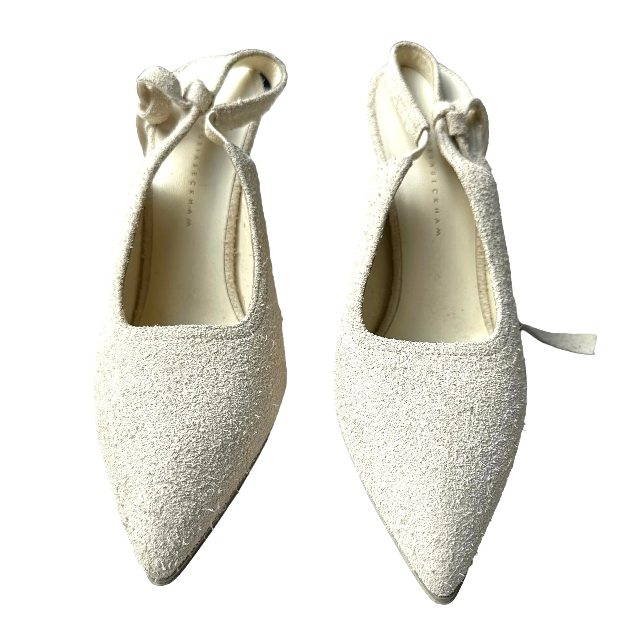 White Textured Slingback Heels - 7