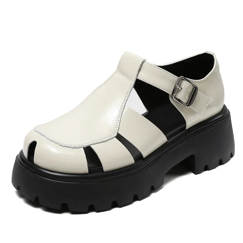 Women Minimalist Retro Leather Casual Platform Sandals