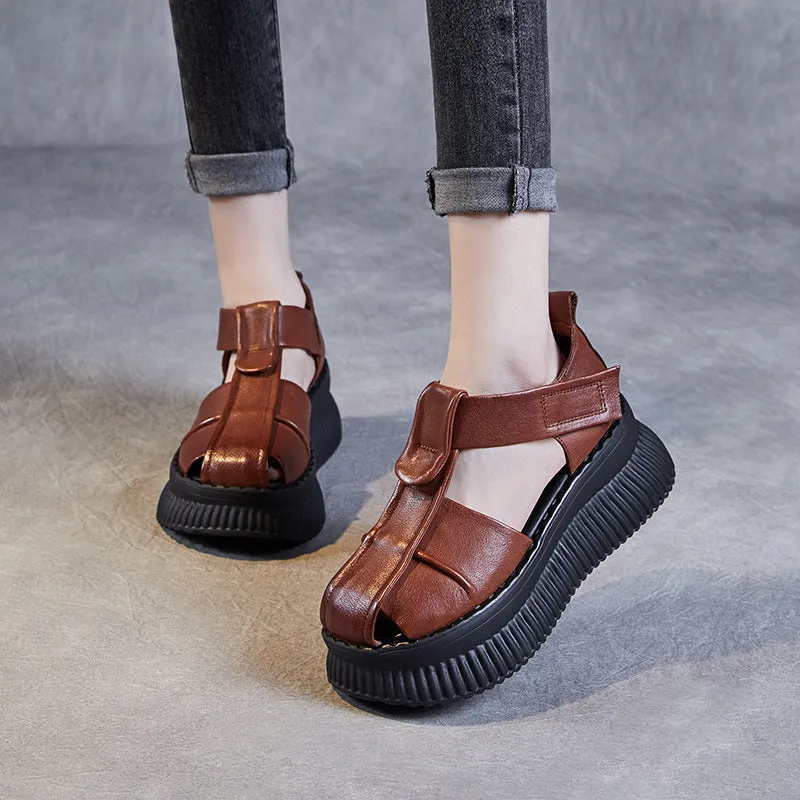 Women Retro Leather Casual Platform Sandals