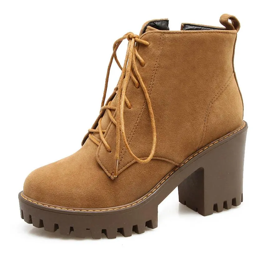 Women's chunky heels combat boots