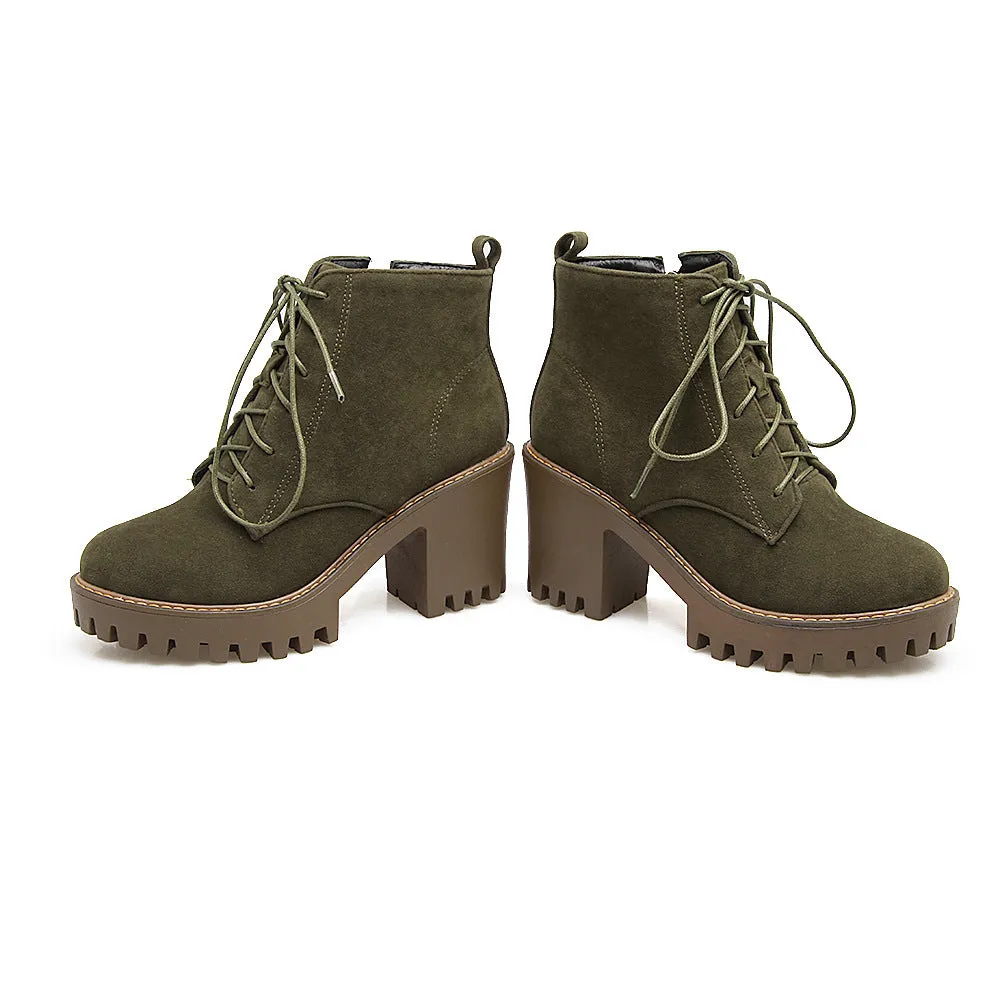 Women's chunky heels combat boots