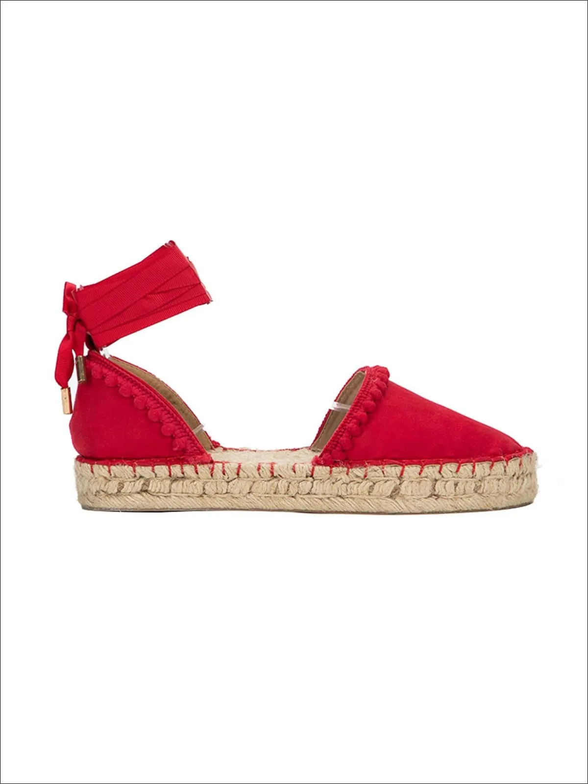 Women's Fashion Cross-Strap Espadrilles`With Pompom Applique By Liv and Mia