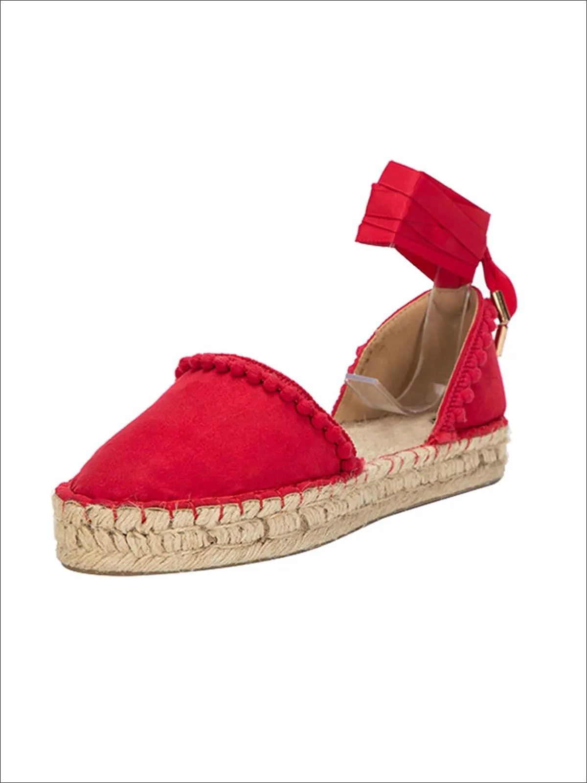 Women's Fashion Cross-Strap Espadrilles`With Pompom Applique By Liv and Mia