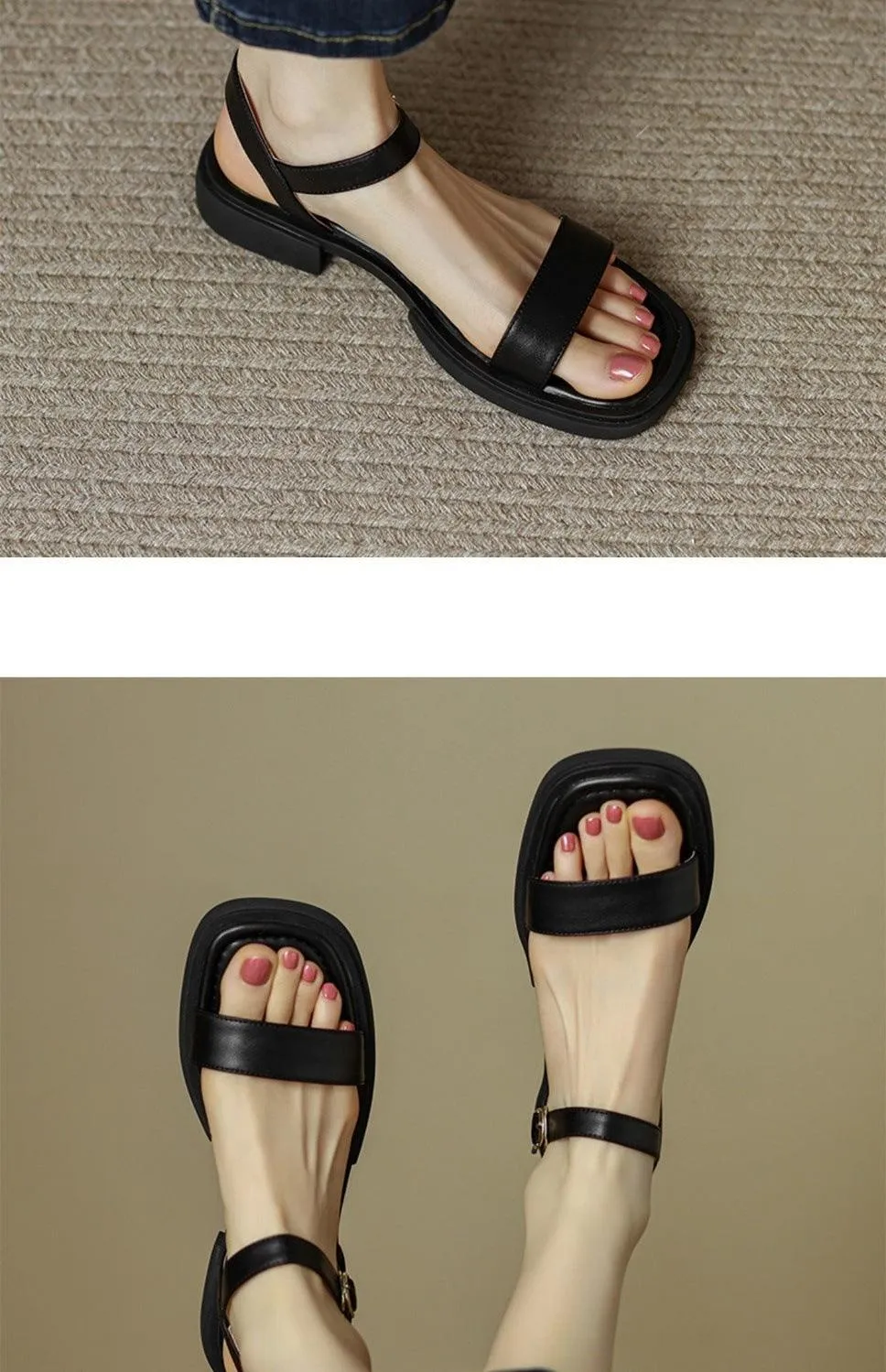 Women's Retro Leather Platform Sandals with Soft Sole and Ankle Buckle for Summer