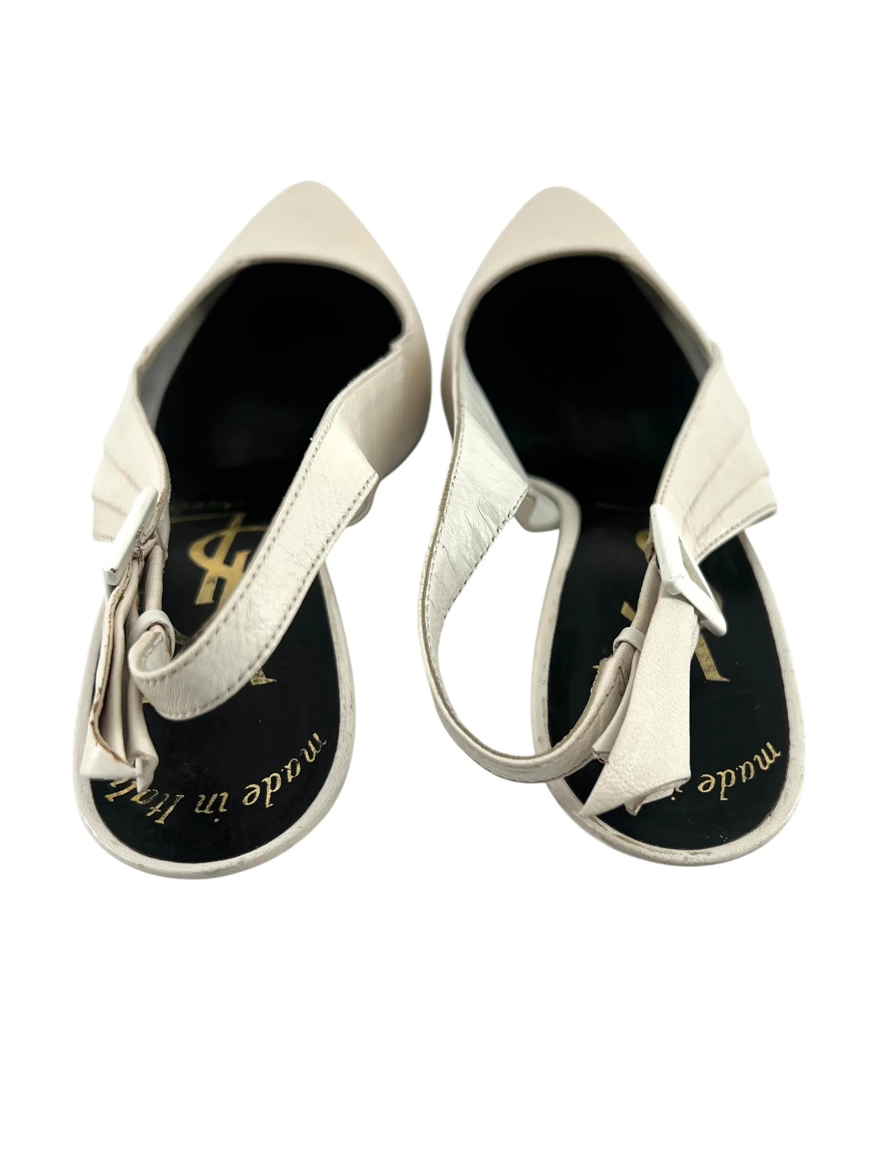 Yves Saint Laurent 1985 Deco Winged Eggshell White Slingback Heels